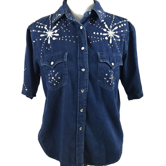 Banana Republic Tops - Banana Republic Denim Sequined Top Blue Medium